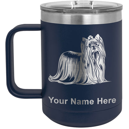 15oz Vacuum Insulated Coffee Mug, Yorkshire Terrier Dog, Personalized Engraving Included