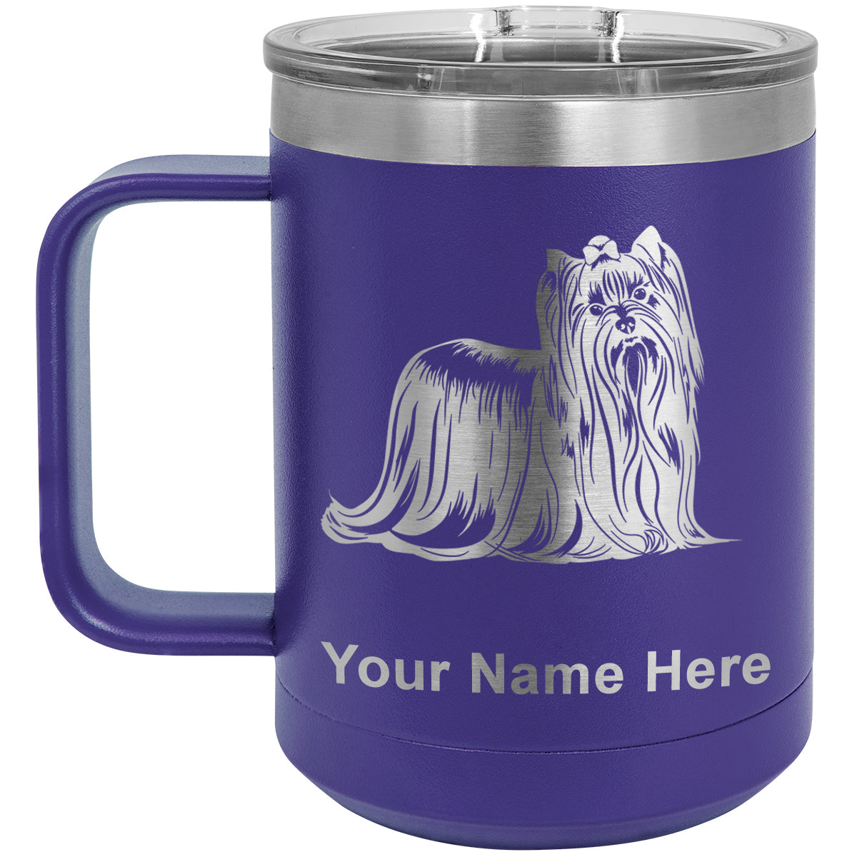 15oz Vacuum Insulated Coffee Mug, Yorkshire Terrier Dog, Personalized Engraving Included