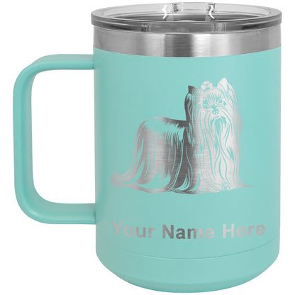 15oz Vacuum Insulated Coffee Mug, Yorkshire Terrier Dog, Personalized Engraving Included