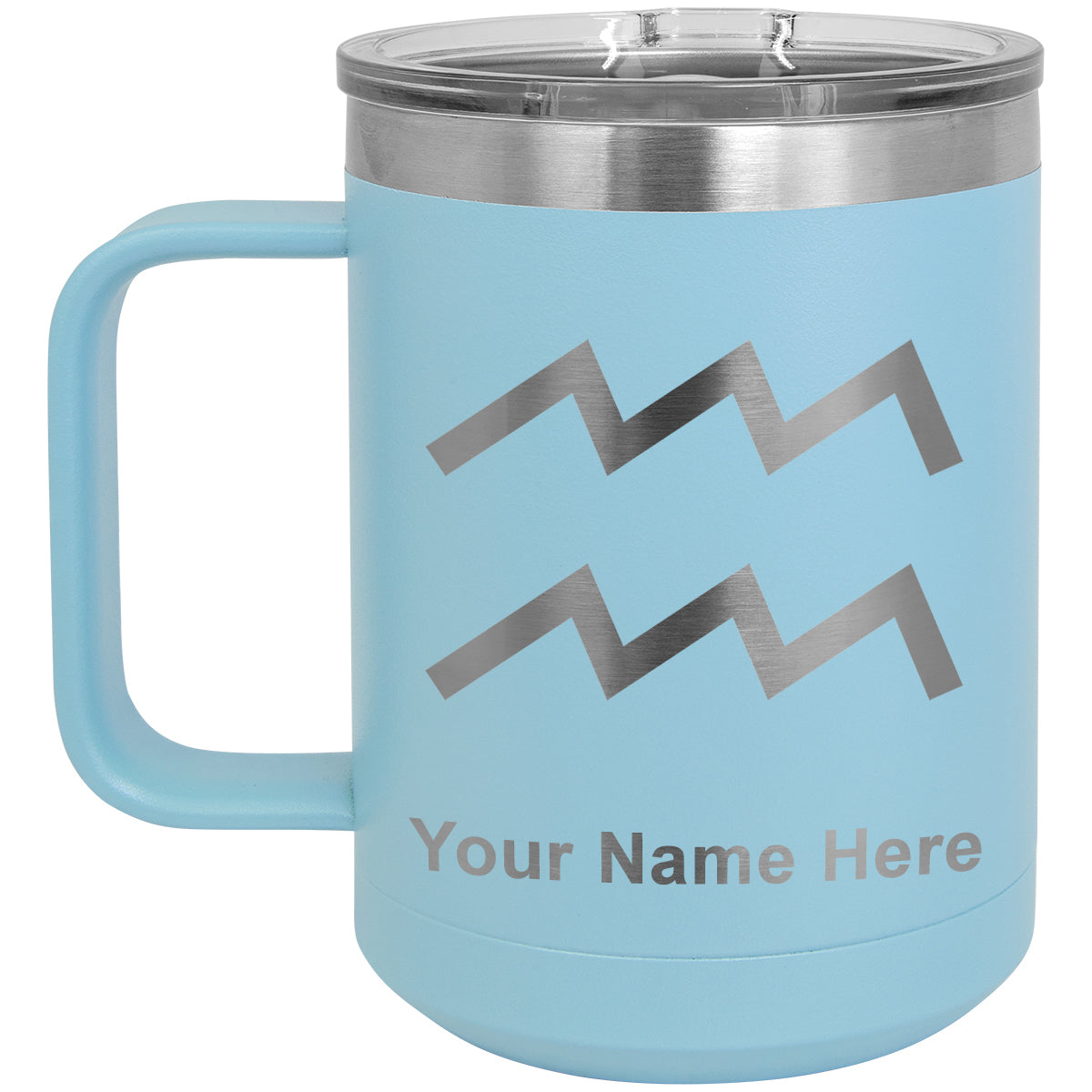 15oz Vacuum Insulated Coffee Mug, Zodiac Sign Aquarius, Personalized Engraving Included