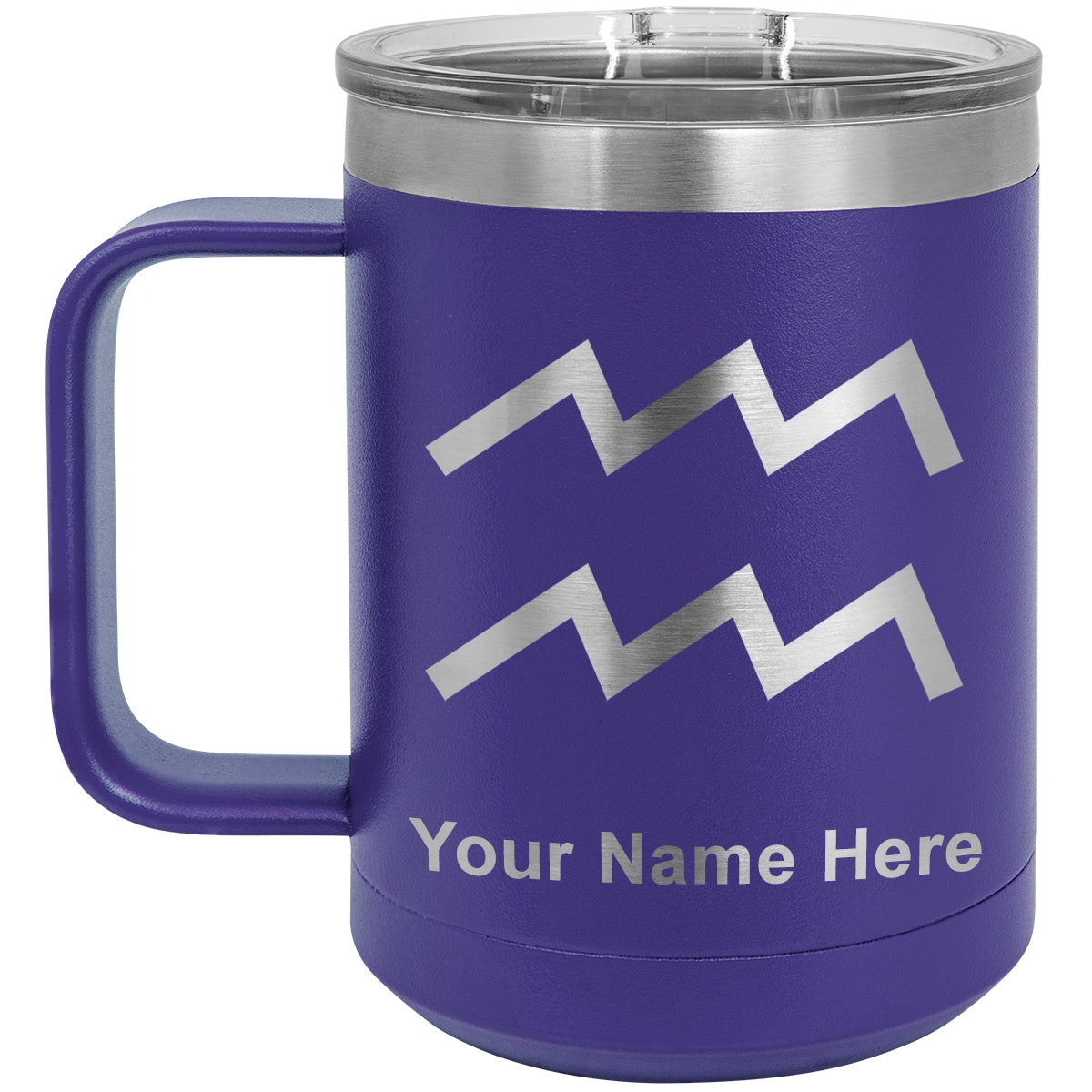 15oz Vacuum Insulated Coffee Mug, Zodiac Sign Aquarius, Personalized Engraving Included