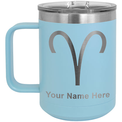 15oz Vacuum Insulated Coffee Mug, Zodiac Sign Aries, Personalized Engraving Included