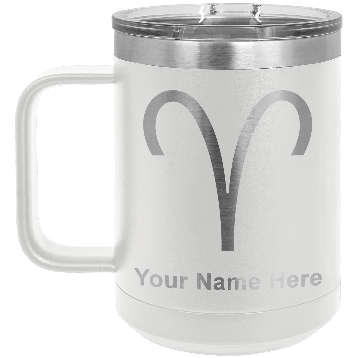 15oz Vacuum Insulated Coffee Mug, Zodiac Sign Aries, Personalized Engraving Included