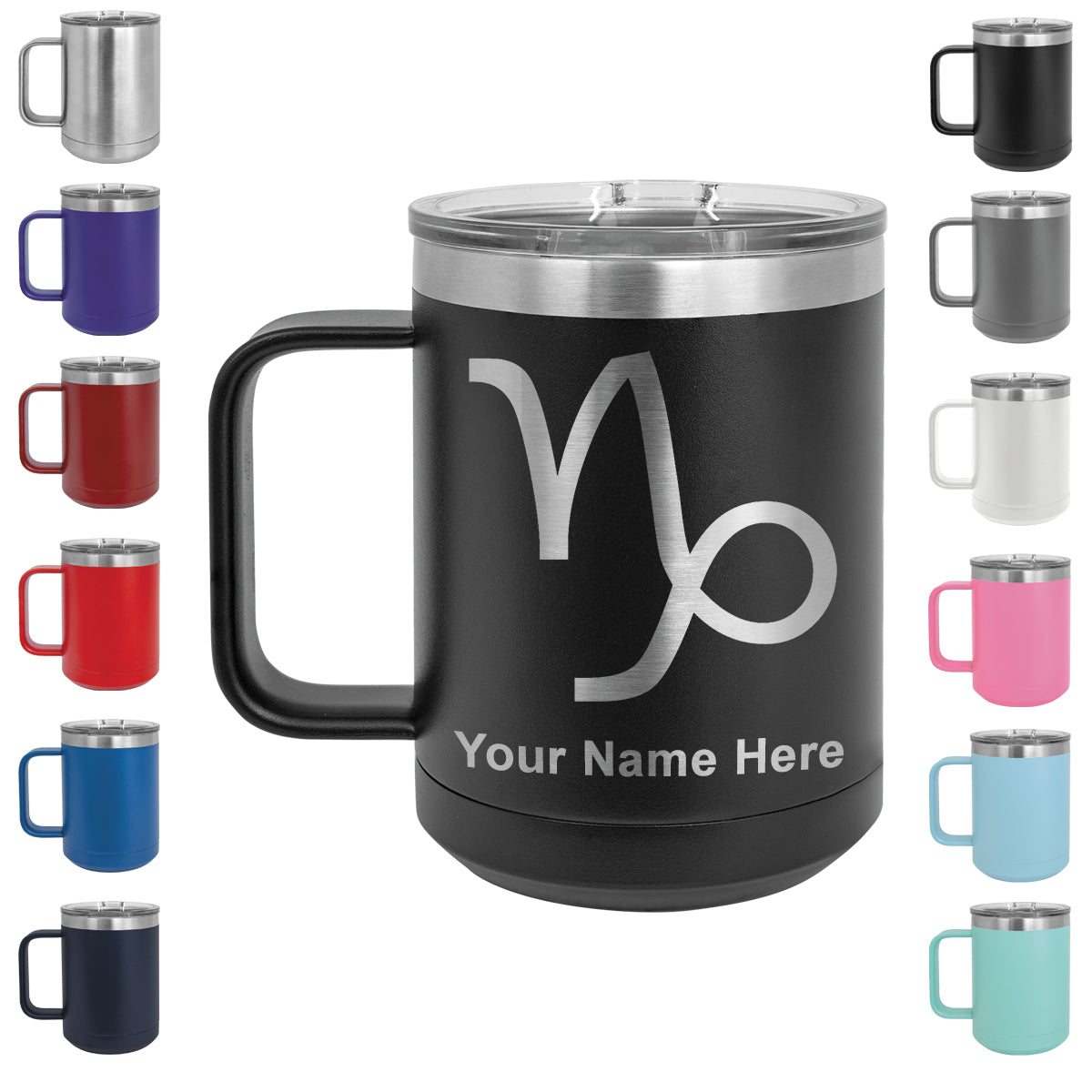 15oz Vacuum Insulated Coffee Mug, Zodiac Sign Capricorn, Personalized Engraving Included
