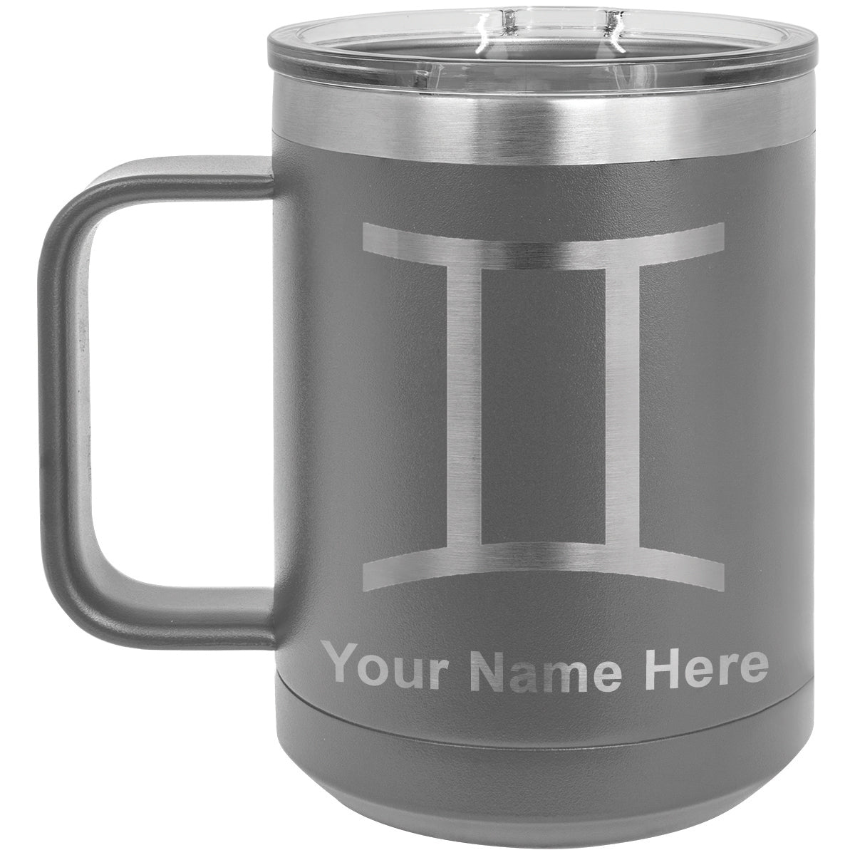 15oz Vacuum Insulated Coffee Mug, Zodiac Sign Gemini, Personalized Engraving Included