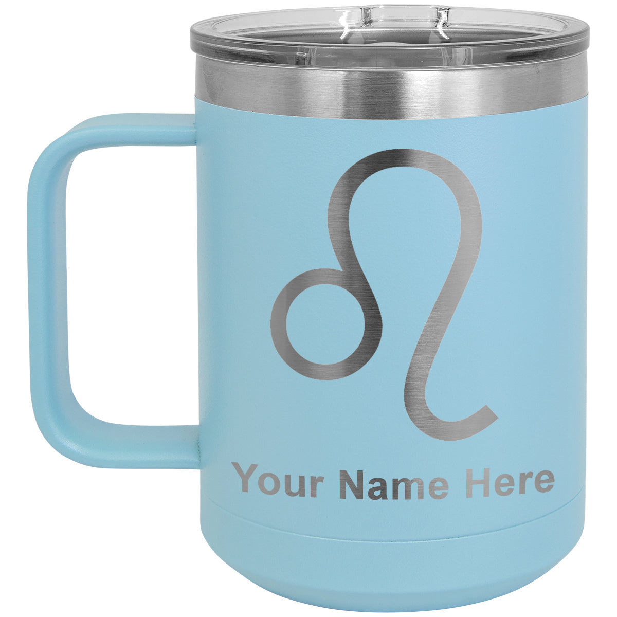 15oz Vacuum Insulated Coffee Mug, Zodiac Sign Leo, Personalized Engraving Included