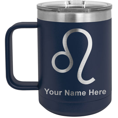 15oz Vacuum Insulated Coffee Mug, Zodiac Sign Leo, Personalized Engraving Included