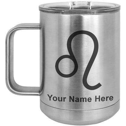 15oz Vacuum Insulated Coffee Mug, Zodiac Sign Leo, Personalized Engraving Included