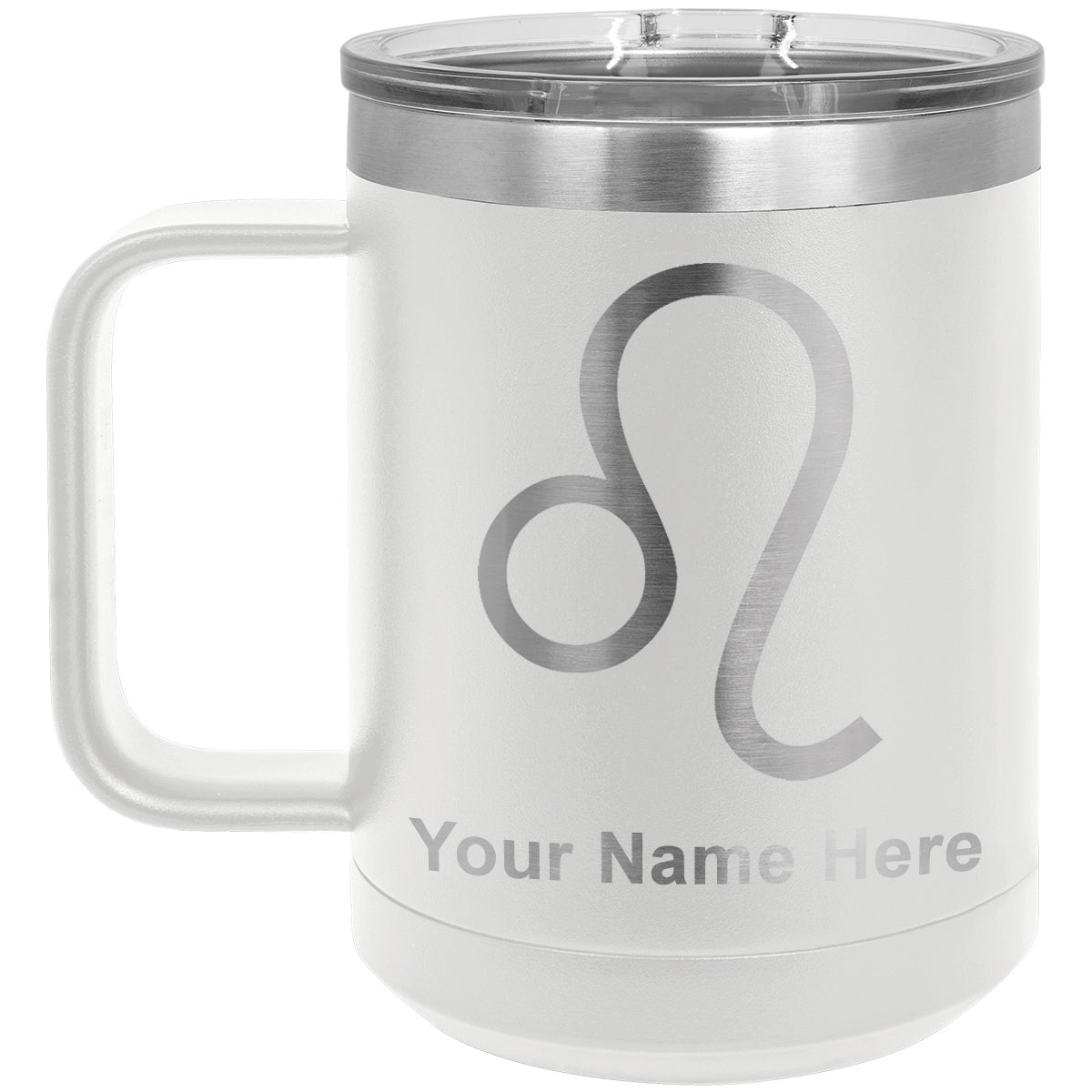 15oz Vacuum Insulated Coffee Mug, Zodiac Sign Leo, Personalized Engraving Included