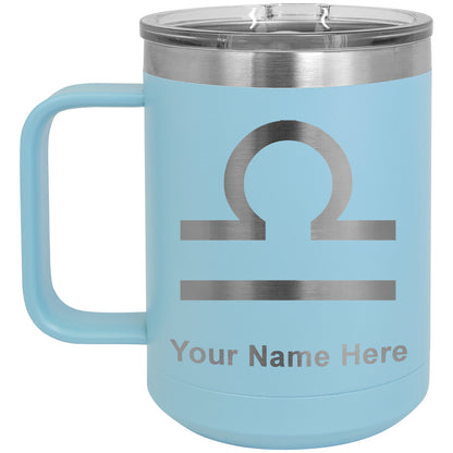 15oz Vacuum Insulated Coffee Mug, Zodiac Sign Libra, Personalized Engraving Included