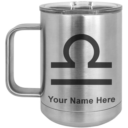 15oz Vacuum Insulated Coffee Mug, Zodiac Sign Libra, Personalized Engraving Included