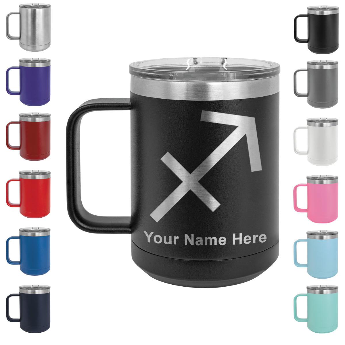 15oz Vacuum Insulated Coffee Mug, Zodiac Sign Sagittarius, Personalized Engraving Included