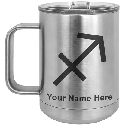 15oz Vacuum Insulated Coffee Mug, Zodiac Sign Sagittarius, Personalized Engraving Included