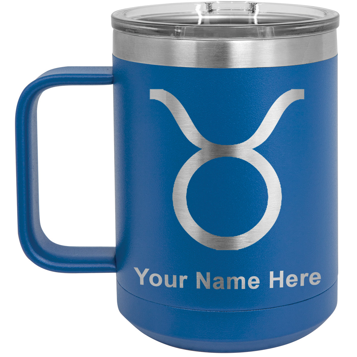 15oz Vacuum Insulated Coffee Mug, Zodiac Sign Taurus, Personalized Engraving Included