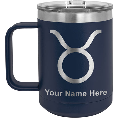 15oz Vacuum Insulated Coffee Mug, Zodiac Sign Taurus, Personalized Engraving Included