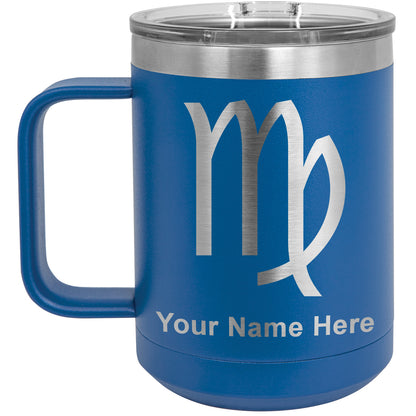 15oz Vacuum Insulated Coffee Mug, Zodiac Sign Virgo, Personalized Engraving Included