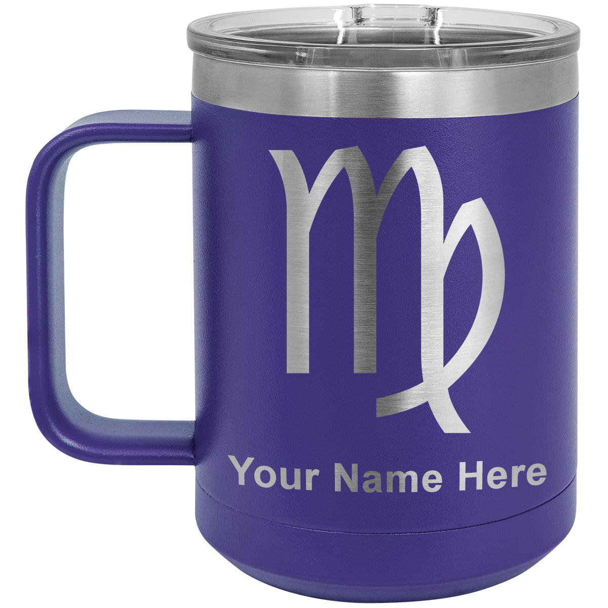 15oz Vacuum Insulated Coffee Mug, Zodiac Sign Virgo, Personalized Engraving Included