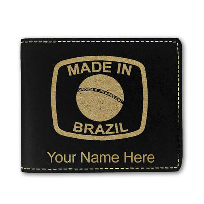 Faux Leather Bi-Fold Wallet, Made in Brazil, Personalized Engraving Included