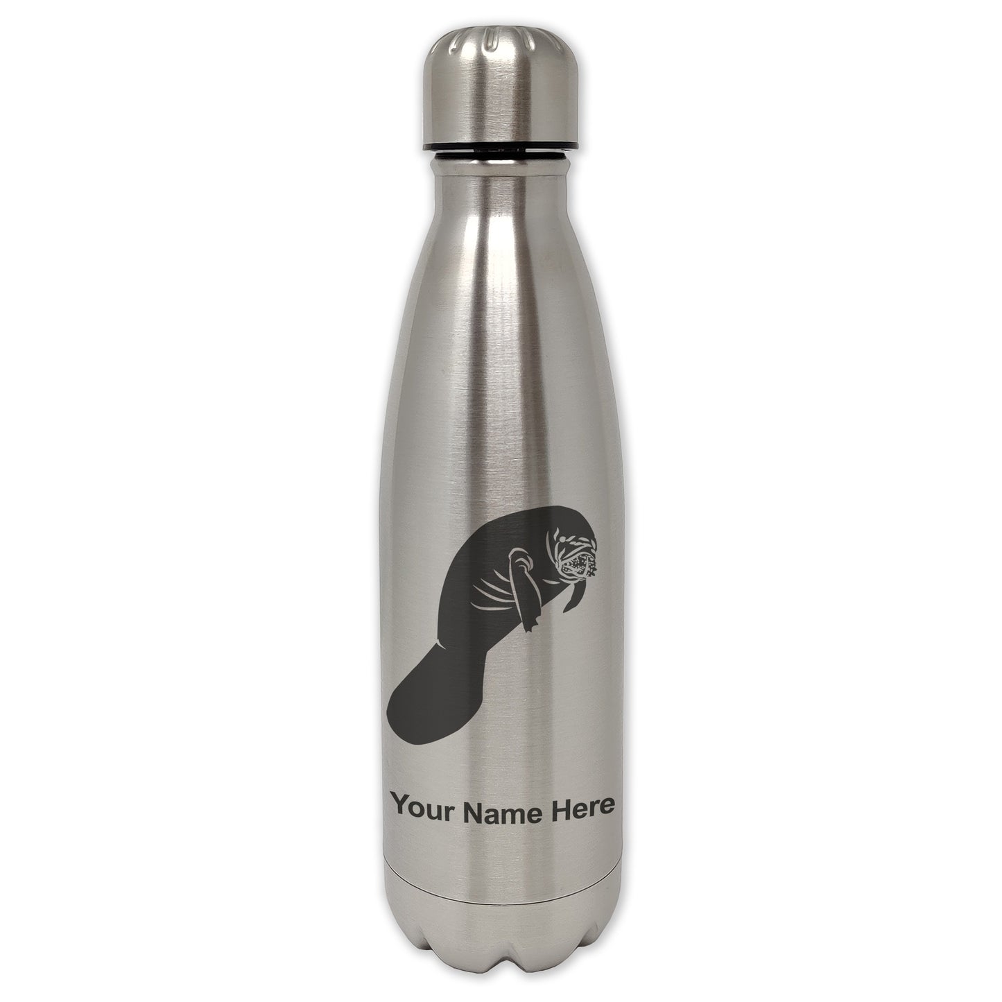 LaserGram Single Wall Water Bottle, Manatee, Personalized Engraving Included