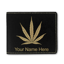 Load image into Gallery viewer, Faux Leather Bi-Fold Wallet, Marijuana leaf, Personalized Engraving Included
