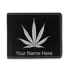 Load image into Gallery viewer, Faux Leather Bi-Fold Wallet, Marijuana leaf, Personalized Engraving Included
