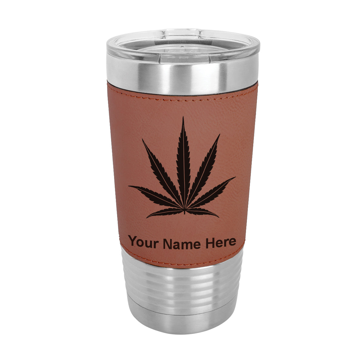 20oz Faux Leather Tumbler Mug, Marijuana leaf, Personalized Engraving Included - LaserGram Custom Engraved Gifts