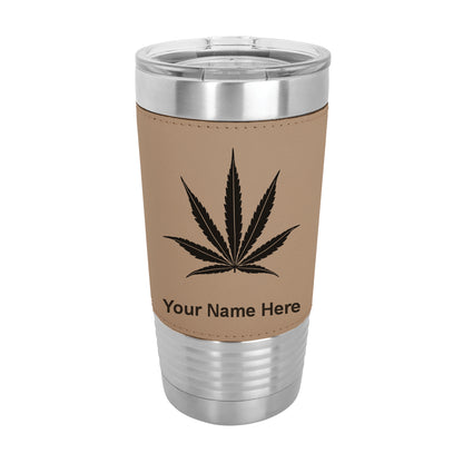 20oz Faux Leather Tumbler Mug, Marijuana leaf, Personalized Engraving Included - LaserGram Custom Engraved Gifts