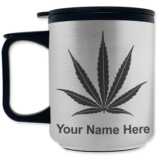 Coffee Travel Mug, Marijuana leaf, Personalized Engraving Included