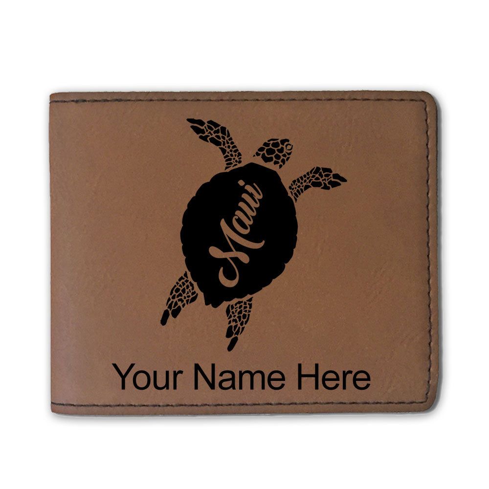 Faux Leather Bi-Fold Wallet, Maui Sea Turtle, Personalized Engraving Included