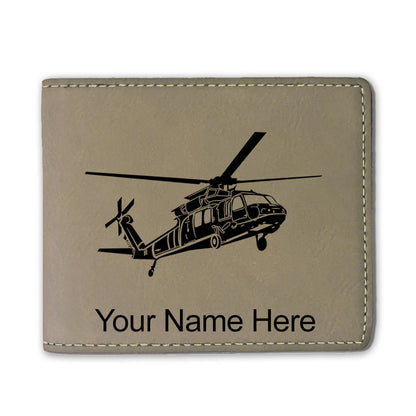 Faux Leather Bi-Fold Wallet, Military Helicopter 1, Personalized Engraving Included