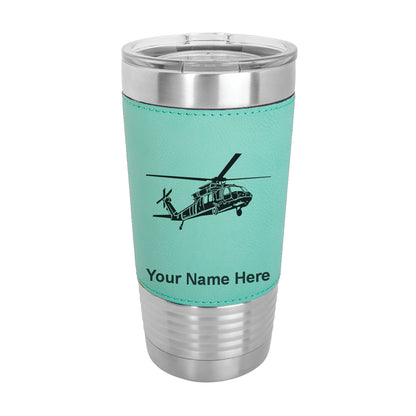 20oz Faux Leather Tumbler Mug, Military Helicopter 1, Personalized Engraving Included - LaserGram Custom Engraved Gifts