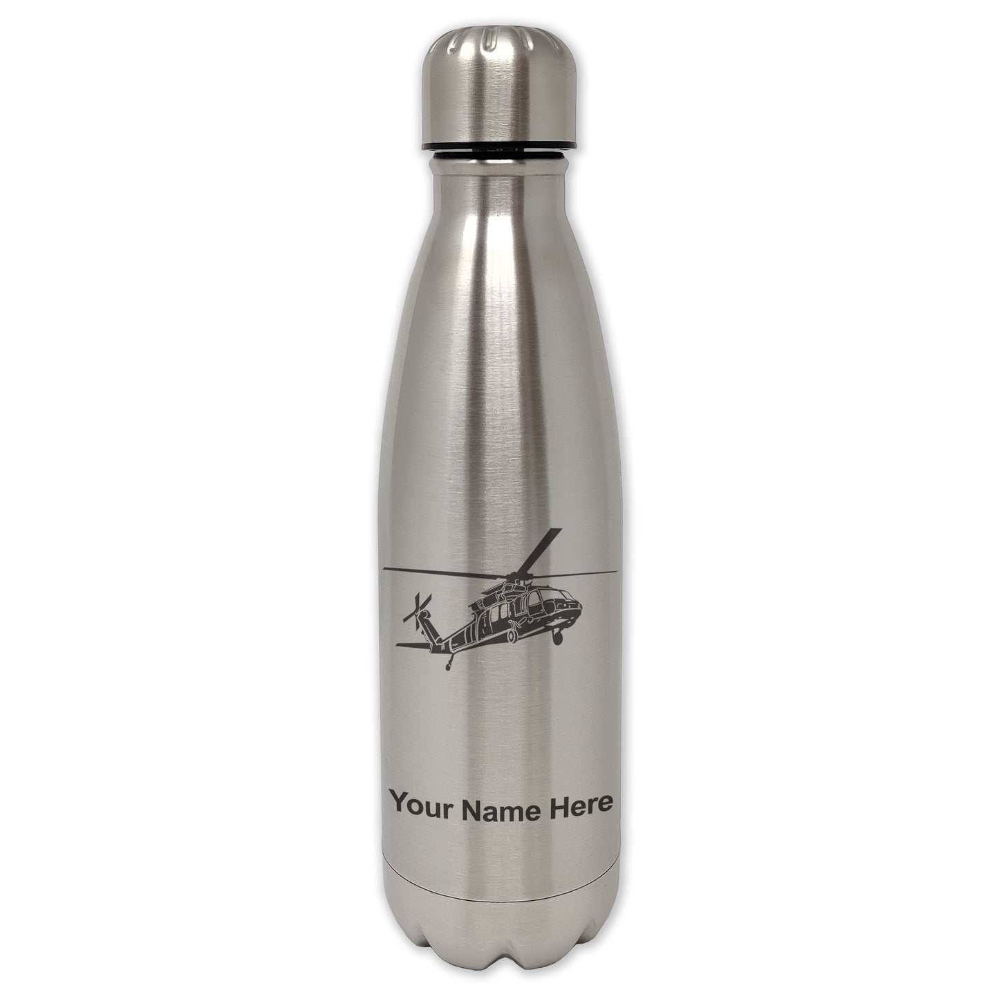 LaserGram Single Wall Water Bottle, Military Helicopter 1, Personalized Engraving Included