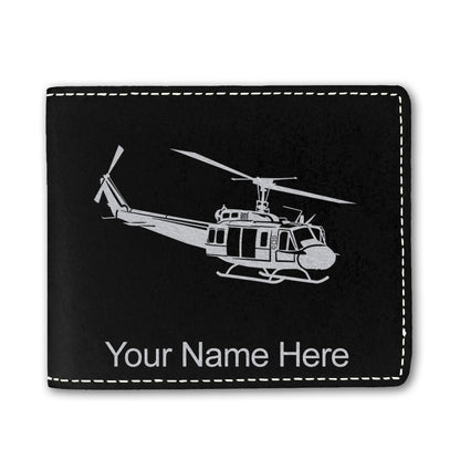 Faux Leather Bi-Fold Wallet, Military Helicopter 2, Personalized Engraving Included