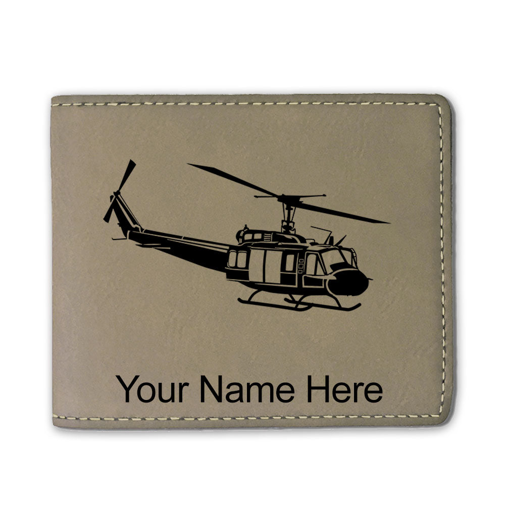 Faux Leather Bi-Fold Wallet, Military Helicopter 2, Personalized Engraving Included