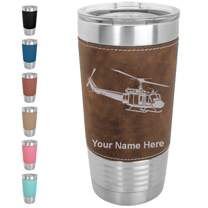 20oz Faux Leather Tumbler Mug, Military Helicopter 2, Personalized Engraving Included - LaserGram Custom Engraved Gifts