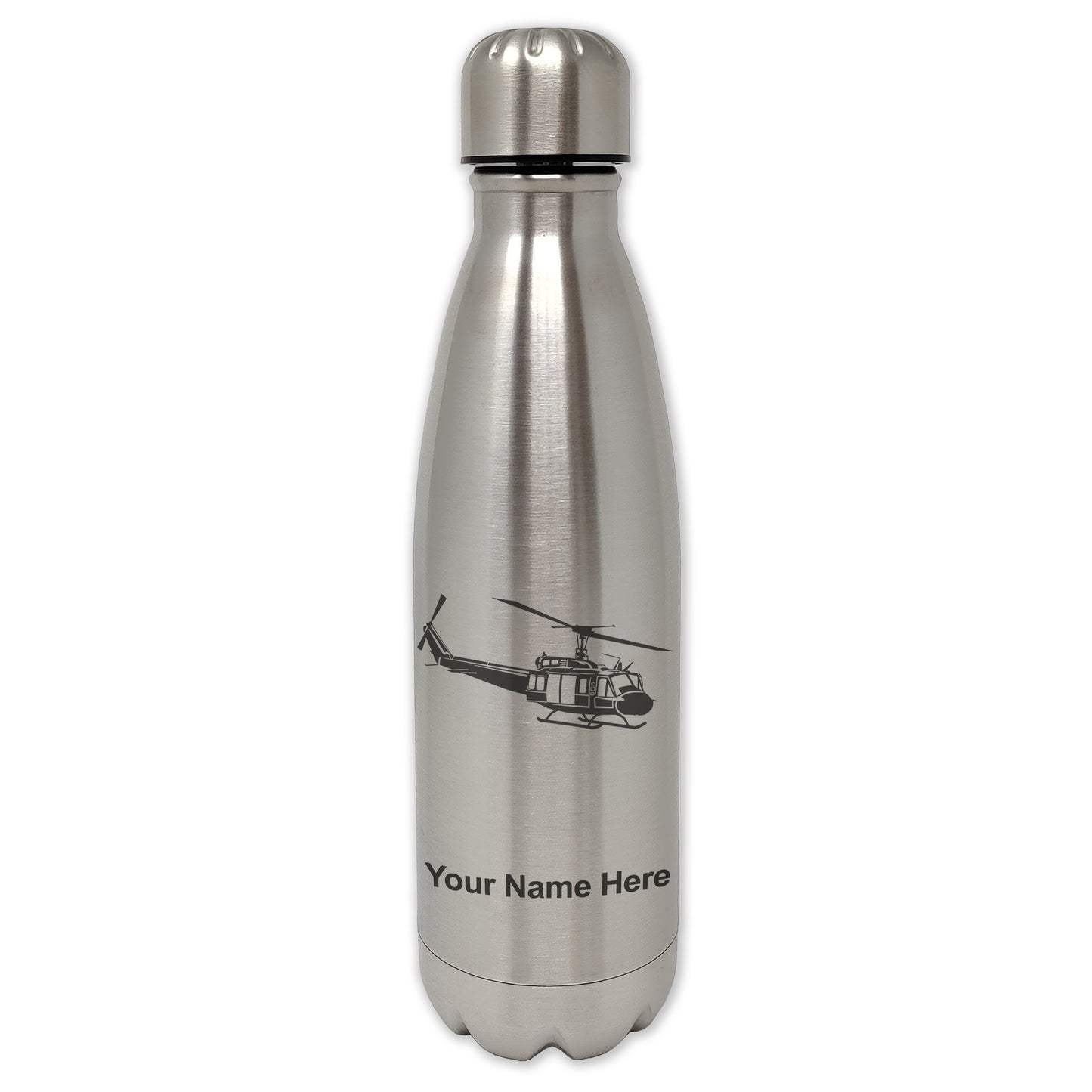 LaserGram Single Wall Water Bottle, Military Helicopter 2, Personalized Engraving Included