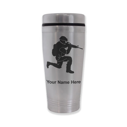 Commuter Travel Mug, Military Soldier, Personalized Engraving Included