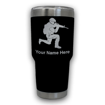 LaserGram 30oz Tumbler Mug, Military Soldier, Personalized Engraving Included