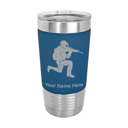 20oz Faux Leather Tumbler Mug, Military Soldier, Personalized Engraving Included - LaserGram Custom Engraved Gifts