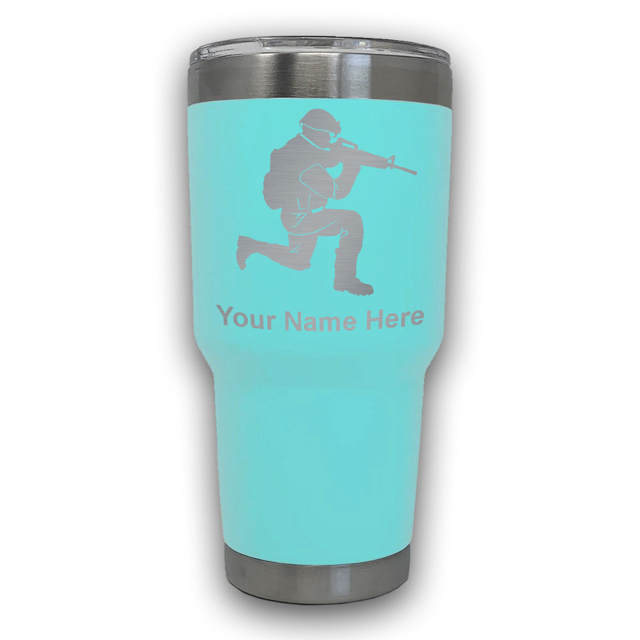 LaserGram 30oz Tumbler Mug, Military Soldier, Personalized Engraving Included