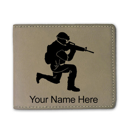 Faux Leather Bi-Fold Wallet, Military Soldier, Personalized Engraving Included