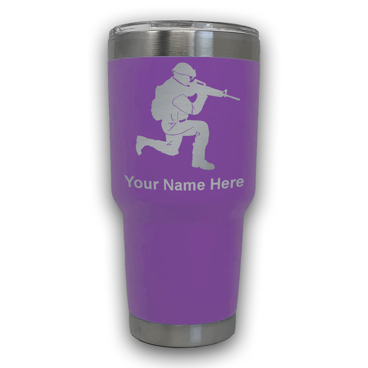 LaserGram 30oz Tumbler Mug, Military Soldier, Personalized Engraving Included