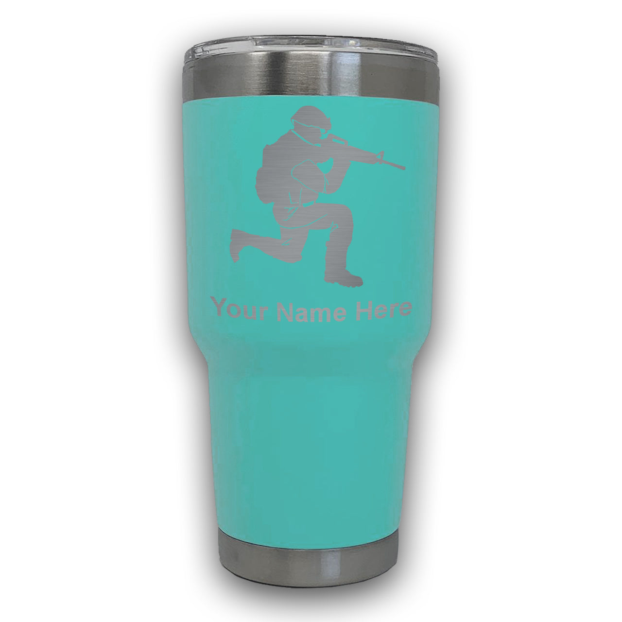 LaserGram 30oz Tumbler Mug, Military Soldier, Personalized Engraving Included