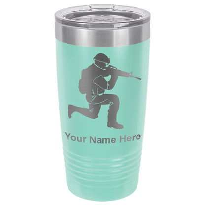 20oz Vacuum Insulated Tumbler Mug, Military Soldier, Personalized Engraving Included