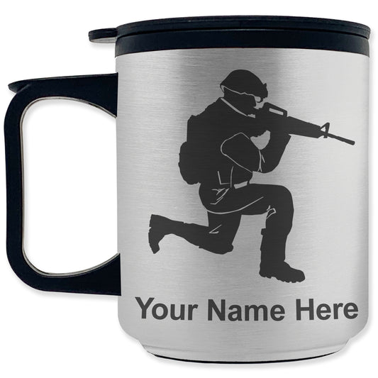 Coffee Travel Mug, Military Soldier, Personalized Engraving Included