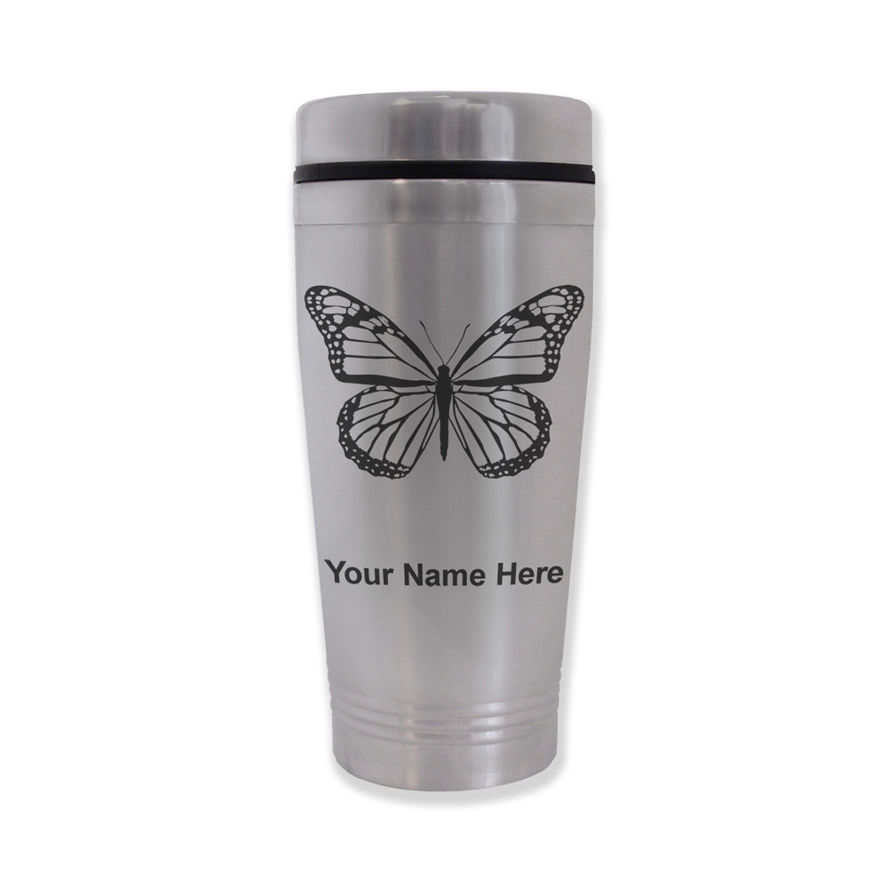 Commuter Travel Mug, Monarch Butterfly, Personalized Engraving Included