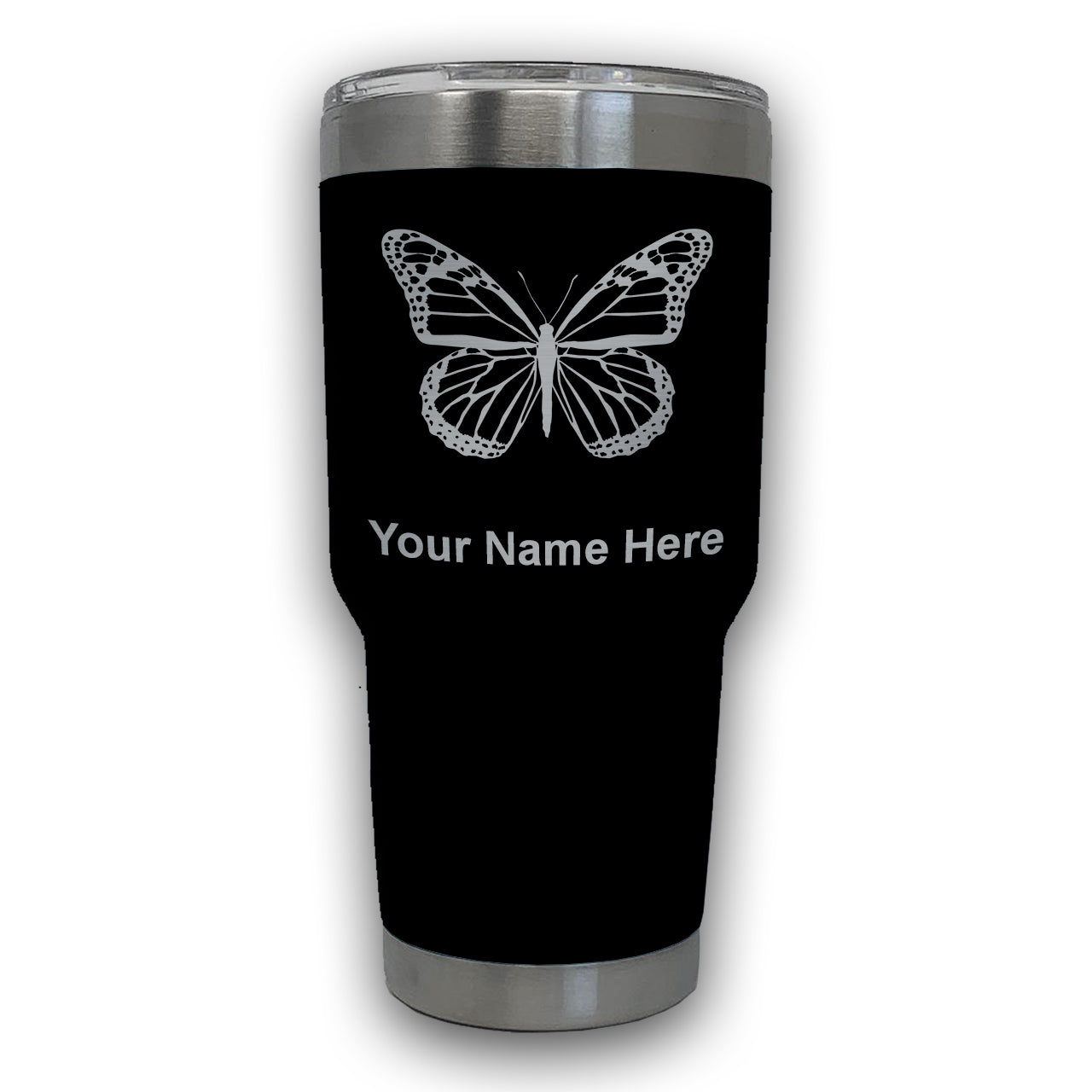 LaserGram 30oz Tumbler Mug, Monarch Butterfly, Personalized Engraving Included