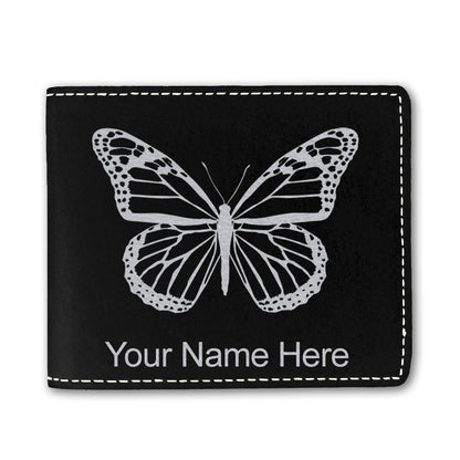 Faux Leather Bi-Fold Wallet, Monarch Butterfly, Personalized Engraving Included