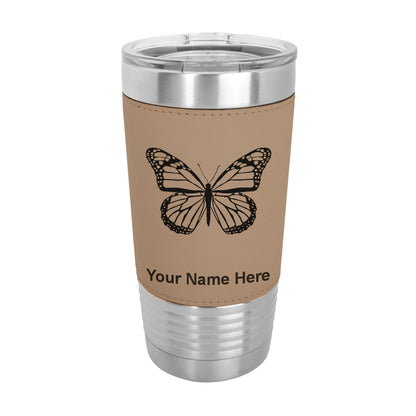 20oz Faux Leather Tumbler Mug, Monarch Butterfly, Personalized Engraving Included - LaserGram Custom Engraved Gifts