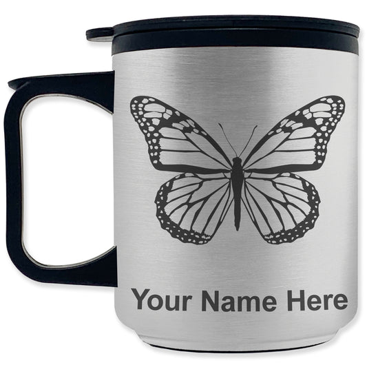 Coffee Travel Mug, Monarch Butterfly, Personalized Engraving Included